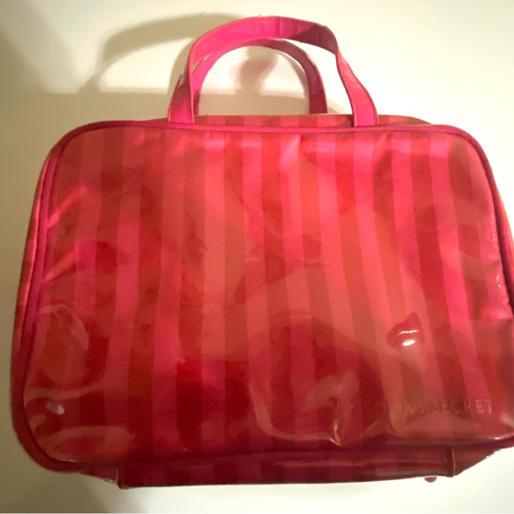 Victoria's Secret Hot Pink Striped Cosmetic Travel Case